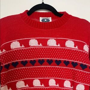 Red Nordic Heart & Whale Pattern Sweater